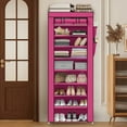 thumbnail image 3 of 10-Tier Tall Shoe Rack Shelf, 27 Pairs Closet Shoe Organizer Storage with Cover, 9 Lattices, pink, 3 of 7
