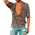 thumbnail image 2 of ClodeEU Men'S Baggy Beach Leopard Print Short Sleeve Button Retro T Shirts tops Blouse (Brown L), 2 of 6