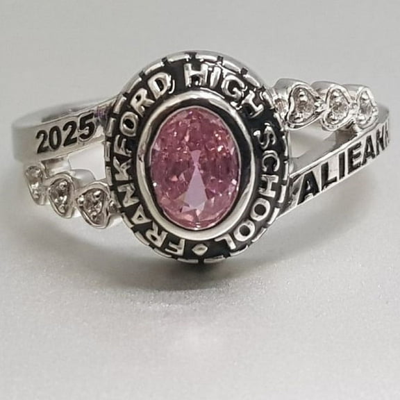 Customized Class Rings for Woen CZ Oval Gemstone High School or College Graduation Rings -925 Sterling Silver White Gold Plated
