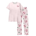 thumbnail image 3 of Garbnen Womens Valentines Pajama Set Bow Print Short Sleeve Crew Neck Sleepwear Top and Pants Spring Summer Pajamas Sleepwear, 3 of 4