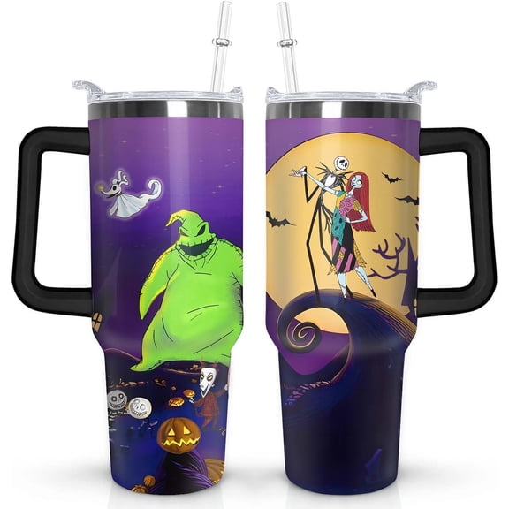 40OZ Nightmare Before Tumbler with Handle, Vacuum Insulated Stainless Steel Thermal Jack Skeleton Cup, Keeps Drinks Cold & Hot Christmas Mother''s Day Father''s Day Gift