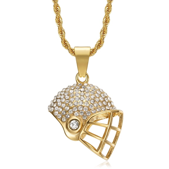18K Gold Plated Soccer Helmet Pendant Football Star Stainless Steel Necklace for Men Women, 24 Inch Chain Soccer Player Sports Fan Jewelry Gift