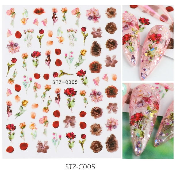 Hot6sl Ofertas de La Semana Pegatinas para Uñas Simulación de Flores Secas Flores Calcomanías para Uñas 3D