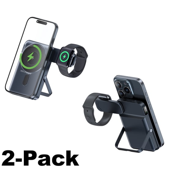 2 Packs! Magnetic Portable Charger Power Bank for iPhone & Apple Watch, 10000mAh Wireless Battery Pack USB-C Fast Charging with Stand for iPhone Air/17/16/15/14/13 Series & iWatch, Travel Essentials