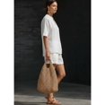 thumbnail image 2 of Two Piece Linen Short Sets for Women Short Sleeve V Neck Shirt Top and Shorts Casual Summer Travel Vacation Outfits Loose Short Sleeve, 2 of 7