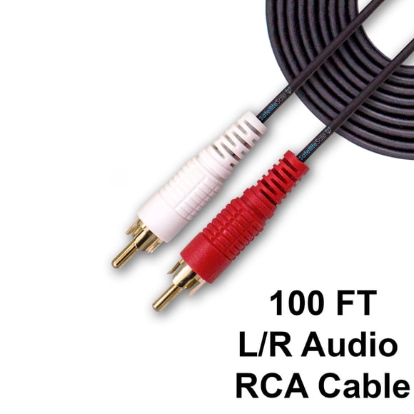 SatelliteSale 2-Male a 2-Male RCA Audio STEREO Cable compuesto PVC Cordón negro (100 pies) SatelliteSale RCA Compuesto