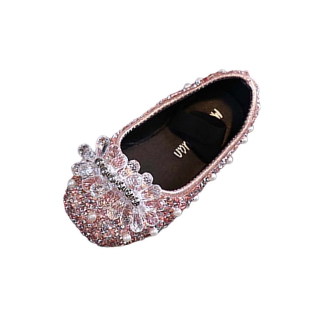 Flat Sandals with Ankle Straps Rhinestone Pearl Elastic Strap Bling Sequins Dress Ballets Flats Princess Sandals for Girls