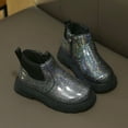 thumbnail image 6 of YAYUBA Girls/Boys Ankle Combat Boots with Side Zipper and Lace-Up, Waterproof Glitter Style, Easy On/Off Sparkle Shoes for Toddler/Little Kid Size 10.5 Little Kids Black, 6 of 8
