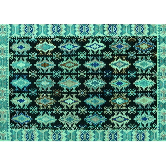 Ahgly Company Indoor Rectangle Abstract Turquoise Blue Modern Area Rugs, 4' x 6'