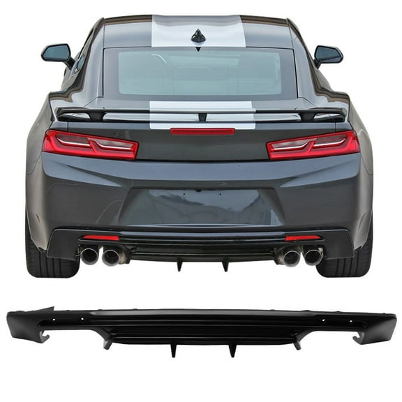 Ikon Motorsports Compatible with 16-24 Chevy Camaro (Except ZL1 Model) PP Rear Bumper Lip Diffuser Quad Exhaust Matte Black