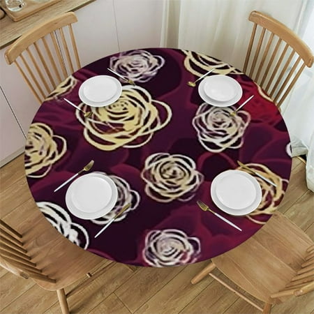 

Tllo0ord Round Fitted Tablecloth Waterproof Wipe Clean Polyester Table Cloths Doodle Roses Fits Tables 54-58