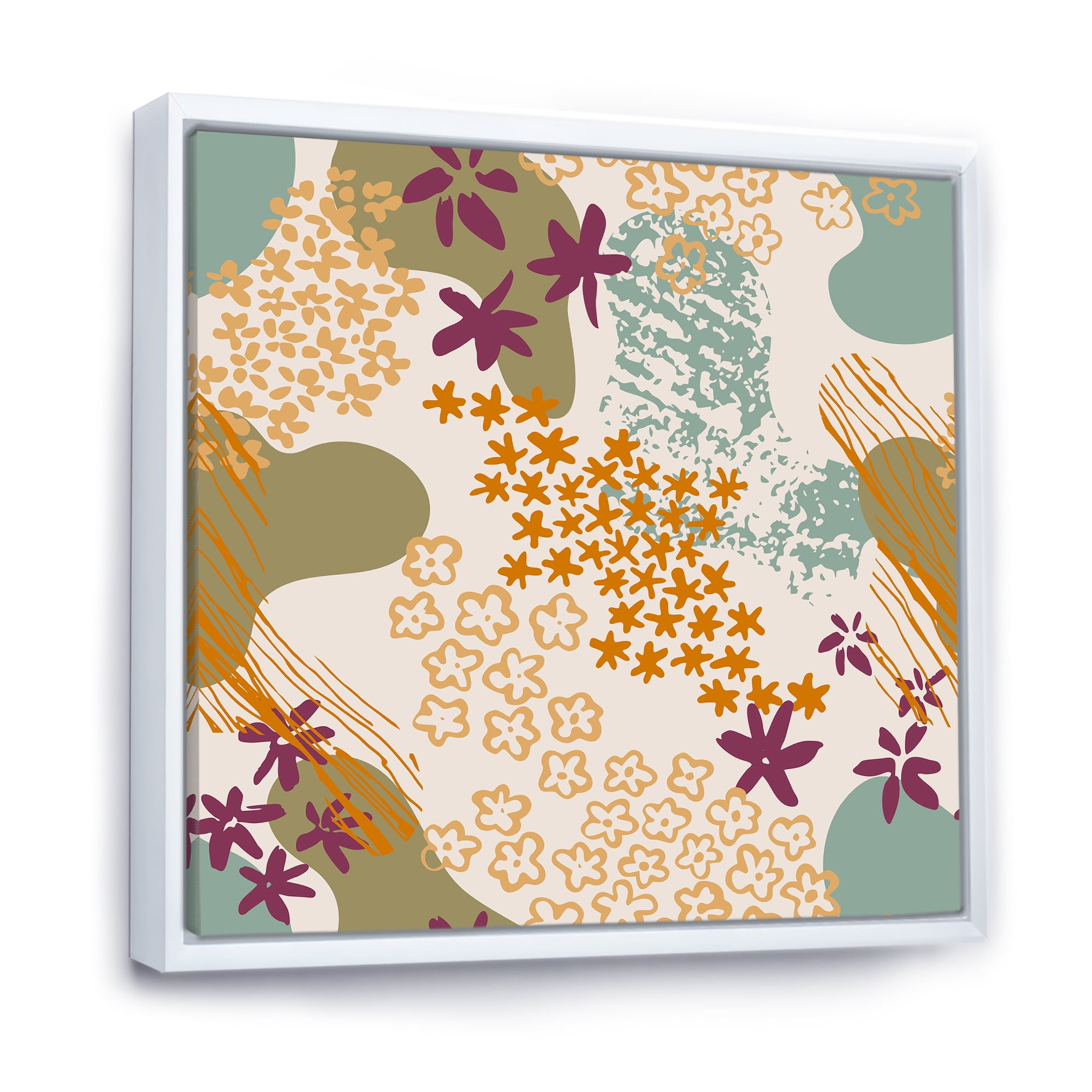 Designart 'Fluid Shapes and Flowers Silhouettes' Modern Framed Canvas Wall Art Print