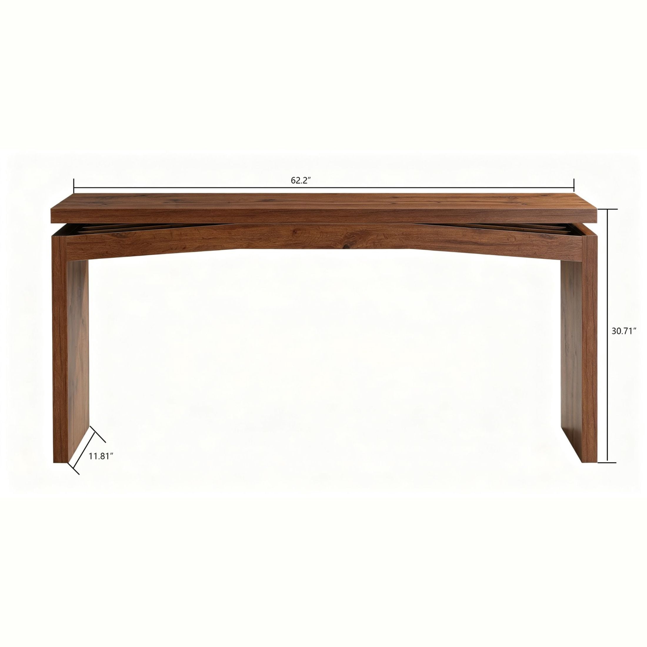 GDF Studio 62.2" Modern Console Table with Curved Apron & Geometric Inlay, Narrow Entryway Design, Walnut