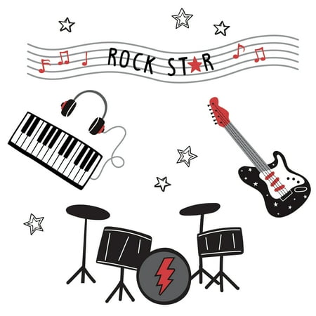 UPC: 0084122015517 | Lambs & Ivy Rock Star Musical Instruments Wall Decals/Stickers – Drums/Guitar