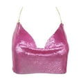 thumbnail image 4 of YMNXA Women'S Tank Top Sleeveless Halter Neck Solid Color Sequin Fashion Comfortable Camisole For Party Club Hot Pink One Size, 4 of 4