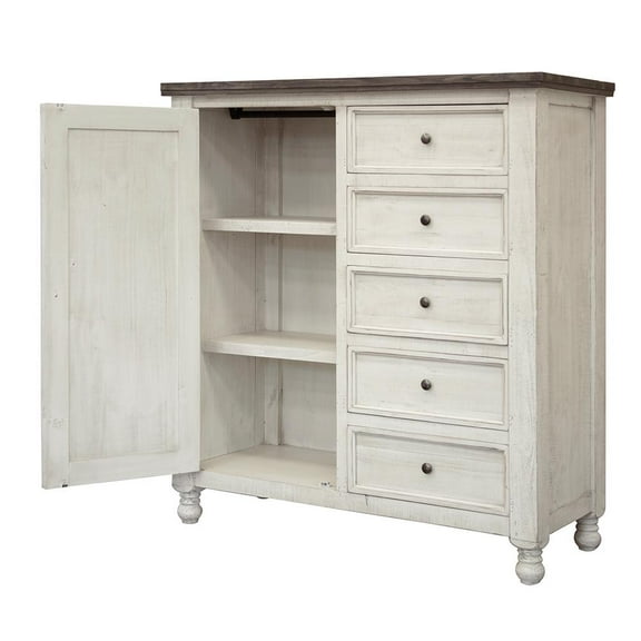 HomeRoots 55" Gray and Ivory Solid Wood Five Drawer Gentlemans Chest