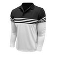 thumbnail image 5 of MIXUE Polo Shirts For Men Fall Winter Striped Print Color Block Lapel Button Down Long Sleeve Casual Sports Tops Holiday Wear,Black,XXXL, 5 of 7