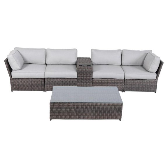 Living Source International 6-Piece Outdoor Set w/ Olefin Cushion in Brown/Gray