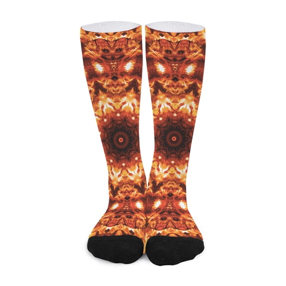 DIQADILA Orange Kaleidoscope Print Long Socks
