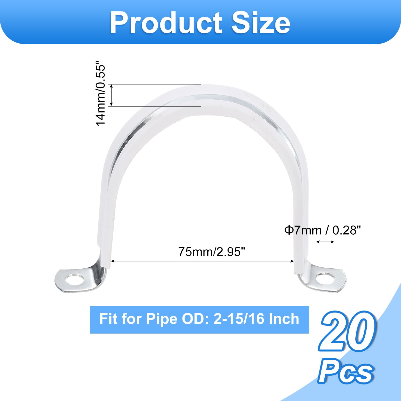 20 Pcs 2-15/16 Inch Rigid Pipe Strap,  2 Holes U Bracket Cable Clamp Hanger