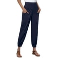 thumbnail image 1 of Pantalones palazzo de lino con cintura elástica, pierna ancha y bolsillos para mujer, 1 of 6