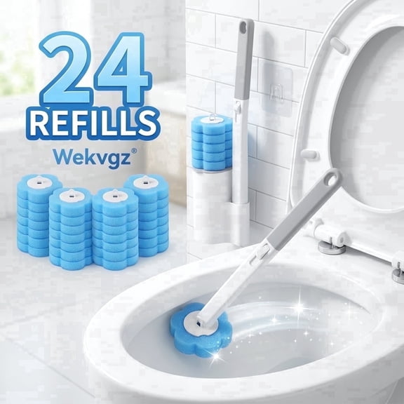 Disposable Toilet Brush with 24 Refills Toilet Wand Kit Wall Mounted Bowl Cleaner Extended Handle RV Bathroom Cleaning