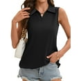 thumbnail image 2 of Womens Sleeveless Tank Tops Lapel Collared V Neck Slim Fitted Ribbed Knit Tight Polo Tops, 2 of 8