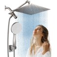 thumbnail image 1 of 8 Inch All Metal Rainfall Shower Head with Handheld Showerhead Combo - 11 Inch Extension Arm, 6-Setting High Pressure Shower Head with Hose & Shower Holder, Brushed Nickel, 1 of 7