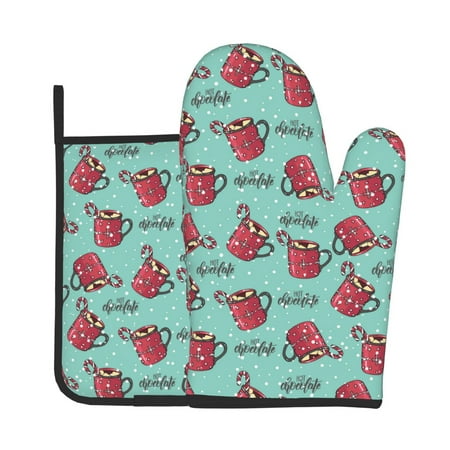 

Lukts Snowflake Hot Cocoa Print Kitchen Heat-Resistant Gloves and Spacers 2pcs Set Suitable for Baking and Cooking