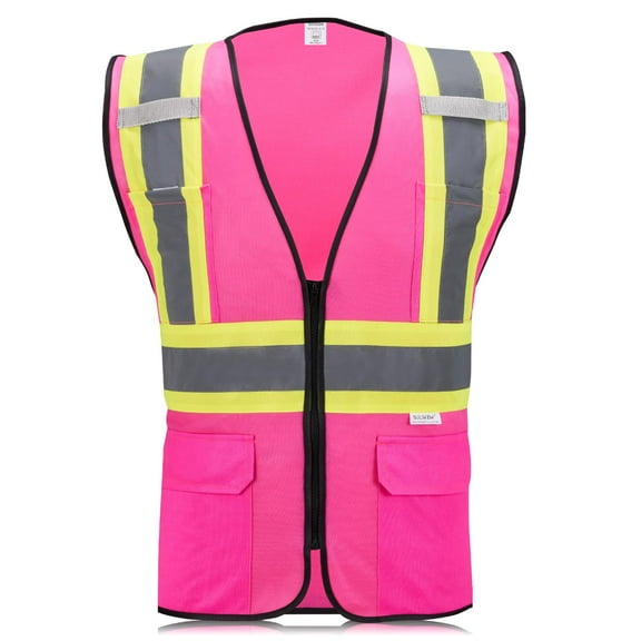 Chaleco de seguridad SULWZM con bolsillos con cremallera Reflective Pink XL