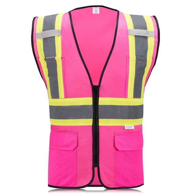 Chaleco de seguridad SULWZM con bolsillos con cremallera Reflective Pink XL