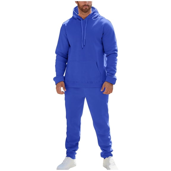 Fgvctg Sweat Set for Men 2 Piece Fall Lounge Set Travel Fleece Sweatsuit Plus Size Jogger Sweatpants Oversized Sweatshirt Tracksuit with Pockets Blue 2XL