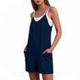 thumbnail image 5 of Jumpsuits for Women Casual Summer Rompers Sleeveless Loose Spaghetti Strap Shorts Overalls Jumpers with Pockets Navy M, 5 of 7