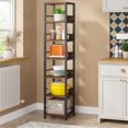 thumbnail image 1 of Fnova 75" 6-Tier Corner Bookshelf, Tall Narrow Rustic Wood Open Storage Rack, Square Bookcase Display Stand for Small Spaces in Living Room, Bathroom, 1 of 7