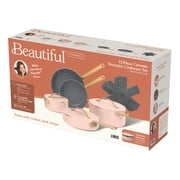 Beautiful by Drew Barrymore 12-Piece Cookware Set with EverGood Ceramic Nonstick Coating and Strainer Lids, Rose