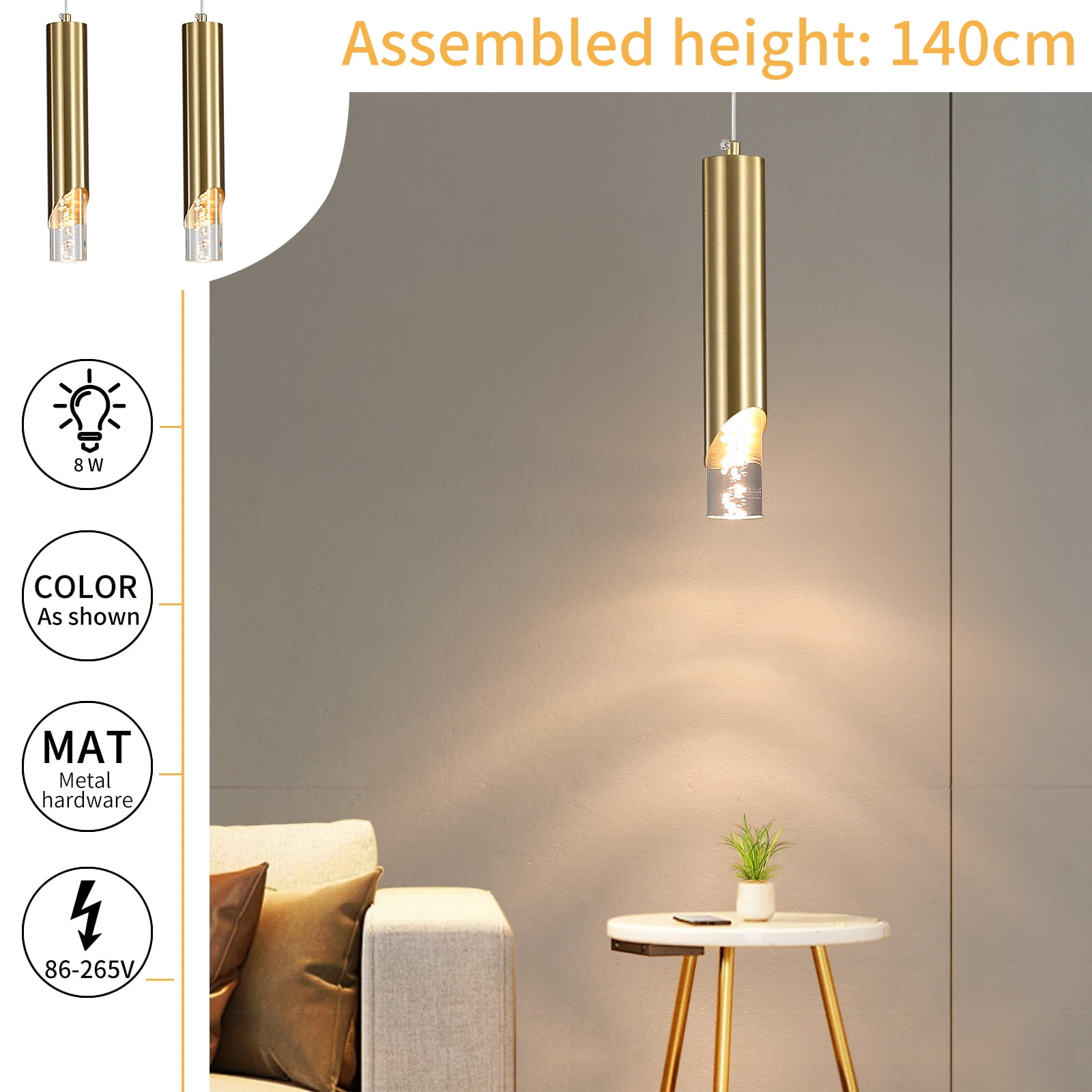 Modern Linear Pendant Light for Kitchen Island, LED Hanging Light Fixture with Bubble Acrylic, 3 Color 3000K/4500K/6500K, Mini Ceiling Chandelier Lighting for Dining Room, Bedroom, Hallway
