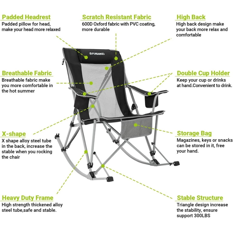 FUNDANGO 2 Pack Camping Rocking Chair Patio Lounge Folding Chair