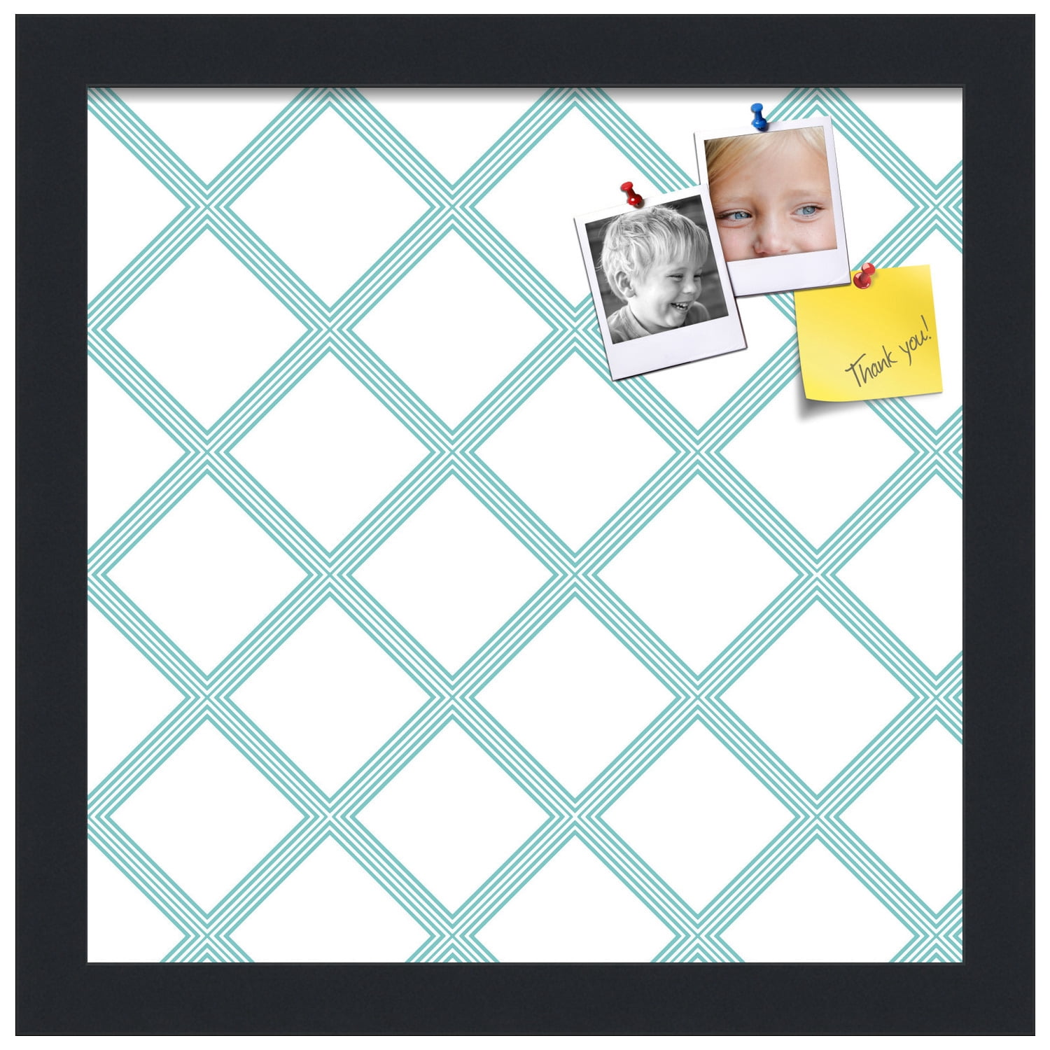 PinPix 12x12 Custom Cork Bulletin Board Diamond Modern Pattern Aqua Poster Board Has a Fabric Style Canvas Finish, Framed in Diamond Modern Pattern Aqua, by ArtToFrames (PinPix-1798)