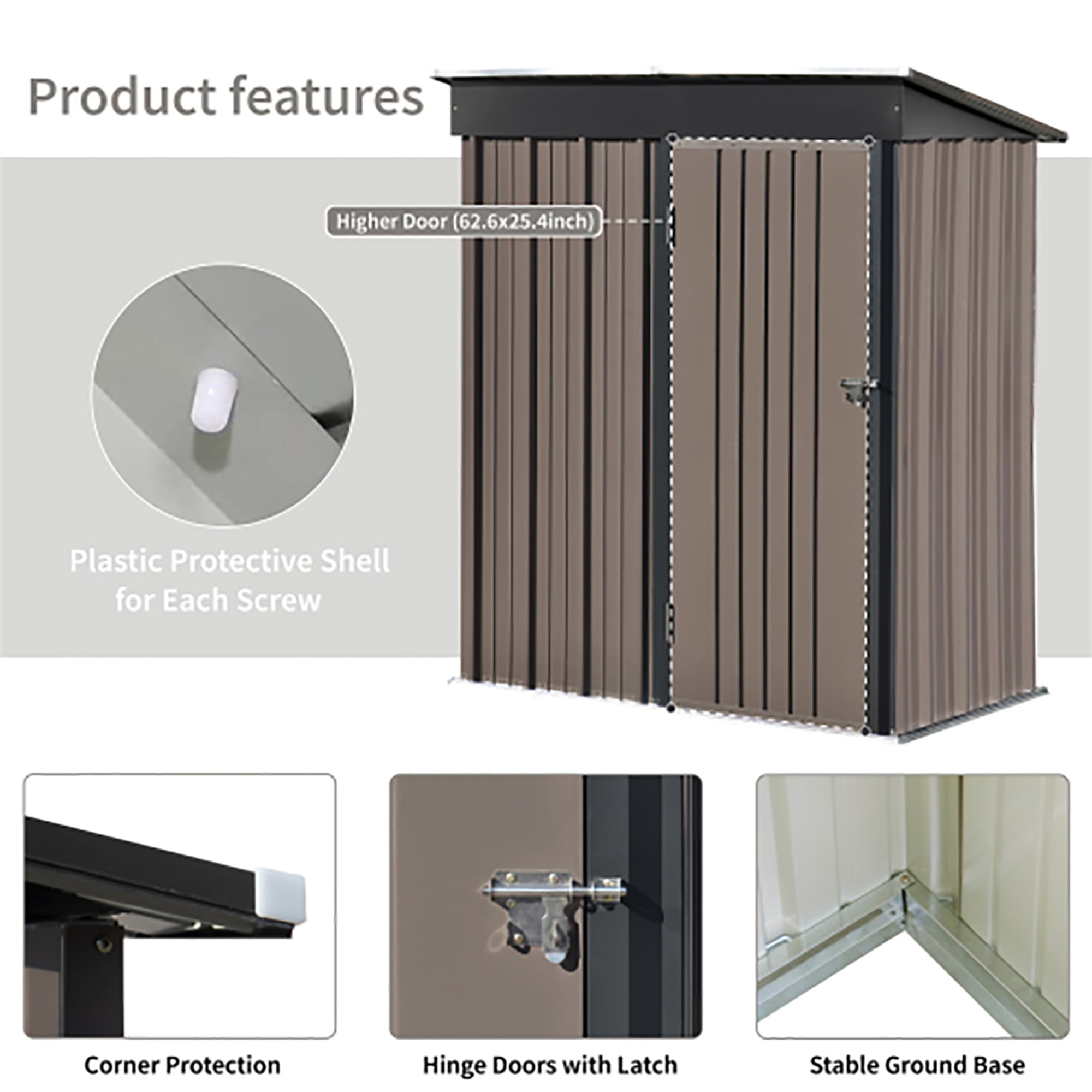 Kadyn Horizontal Outdoor Storage Shed Cabinet, Garden Shed, Metal Sloped Roof Storage Shed with Adjustable Shelves and Lockable Door for Trash Cans, Garden Tools and Yard Equipment, Brown Kadyn Horizontal Outdoor Storage Shed Cabinet, Garden Shed, Metal Sloped Roof Storage Shed with Adjustable Shelves and Lockable Door for Trash Cans, Garden Tools and Yard Equipment, Brown