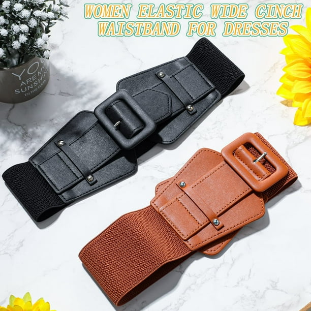 2PCS Women Wide Stretchy Cinch Belts Corset Belt Waistband for Dresses  Coats（black+brown） 