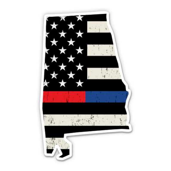 Alabama Police Firefighter Flag - 12" Vinyl Sticker Waterproof Decal