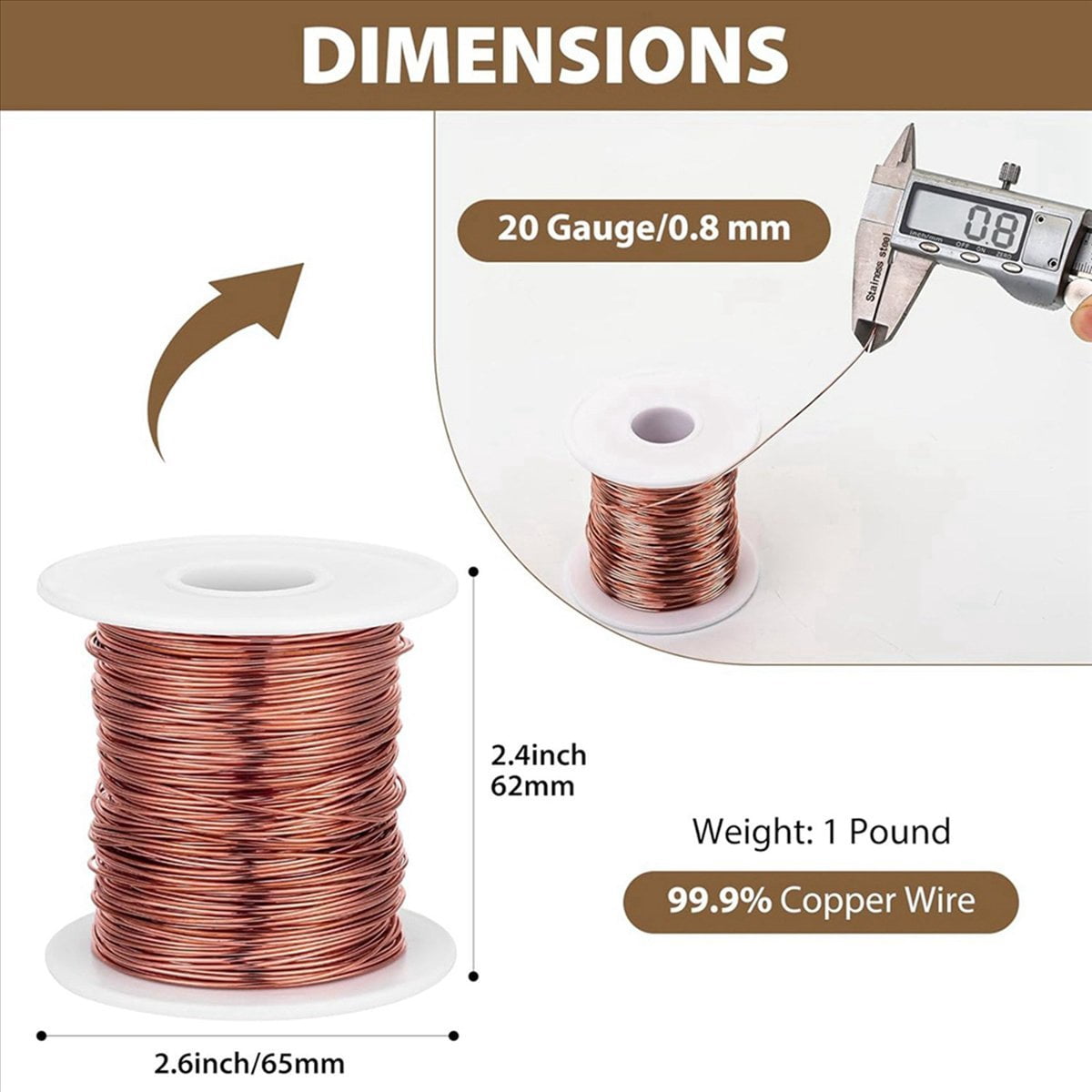 2X 99.9% Dead Soft Copper Wire, 20 Gauge/ 0.8 mm Diameter, 328 Feet/ 100 M, 1 Pound Spool Pure Copper Wire