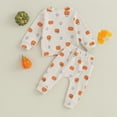 thumbnail image 4 of Douhoow Fall Baby Girl Boy Pumpkin Clothes, Long Sleeve Waffle Sweatshirt Pants, 4 of 8