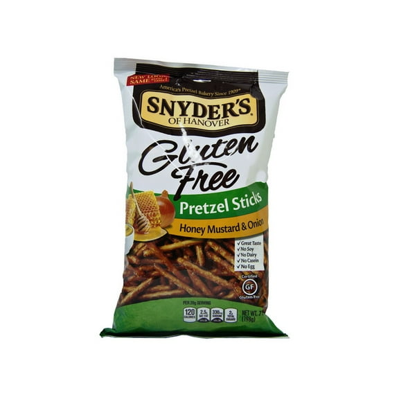 Snyder's of Hanover Gluten Free Pretzel Sticks, Honey Mustard and Onion, 7 Ounce, Pack of 12