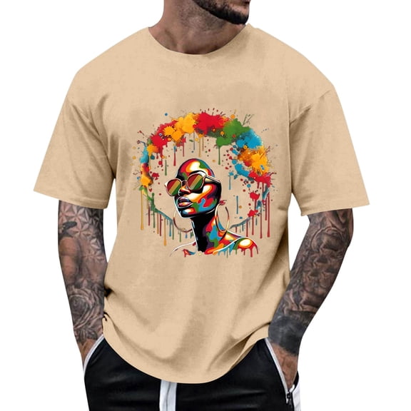 Mens Polos Shirts Graphic Print Short Sleeve Crew Neck Soft Rugby Shirt for Men,Khaki,2XL