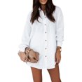 thumbnail image 2 of Conjunto de ropa de verano para mujer VISgogo, camisas abotonadas de manga larga de Color sólido, Tops y pantalones cortos sueltos informales, trajes VISgogo  moda, 2 of 6