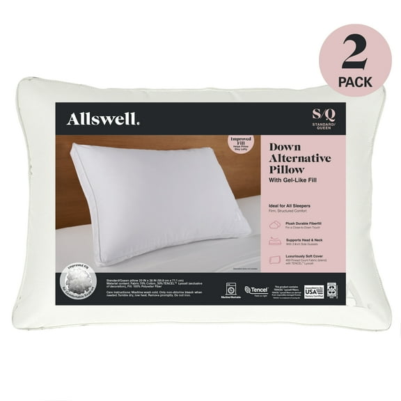 Allswell Down Alternative Bed Pillows, Standard/Queen - Firm, All Positions (2 Count)