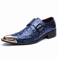 thumbnail image 6 of Men's Black Croc-Embossed Studded Gold-Toe Monk Strap Dress Shoes, 6 of 6