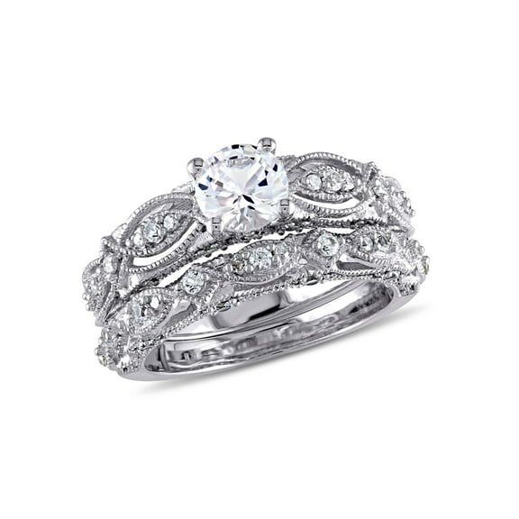 Everly Women's Created Sapphire and Diamond 10k White Gold Bridal Set