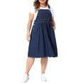 thumbnail image 4 of Agnes Orinda Women's Plus Size Denim Overalls Dress Sleeveless Adjustable Straps Waist Buttons Romper Casual Jumper Jean Midi Dresses 2026 with Pockets 4X Black Blue, 4 of 6